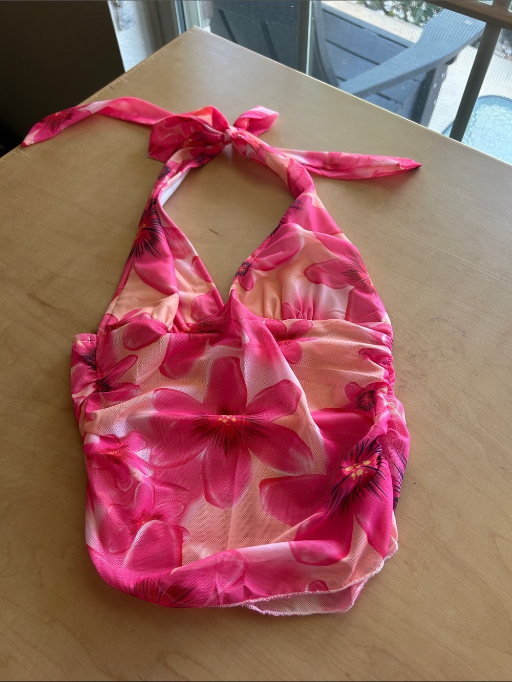 Womens Pink Floral Halter Swim Top - Kids Swim
